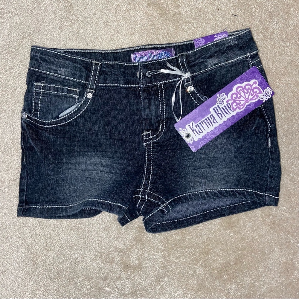 NWT KARMA blue girls denim bedazzled shorts size 12